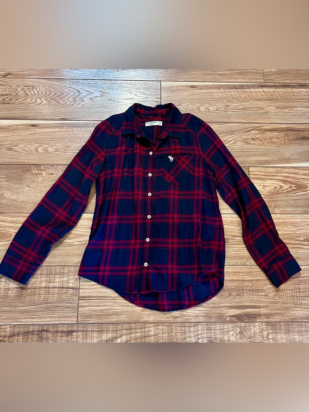abercrombie kids Navy and Red Plaid Button-Down Shirt